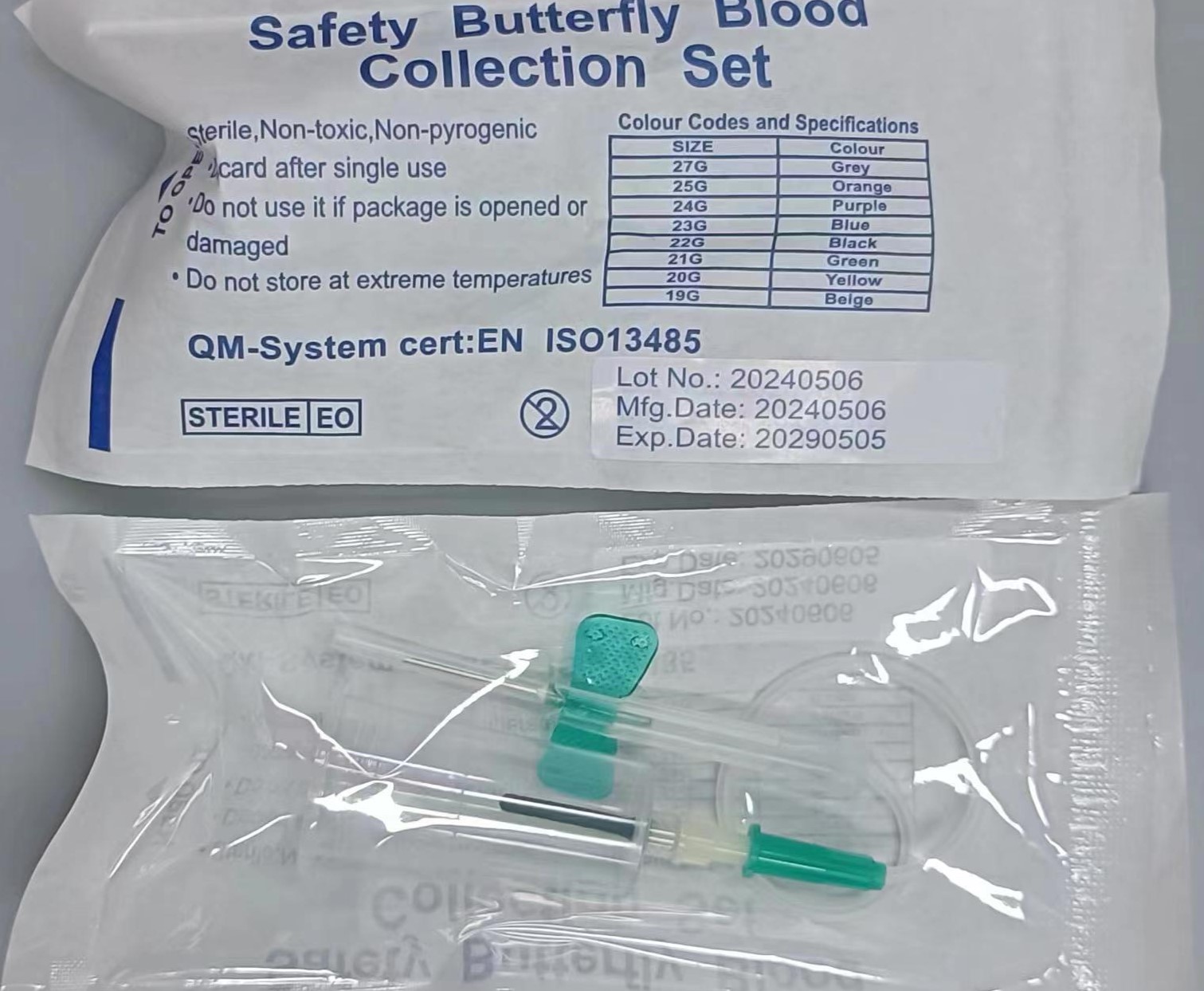 Safety winged butterfly blood collection set with 21G