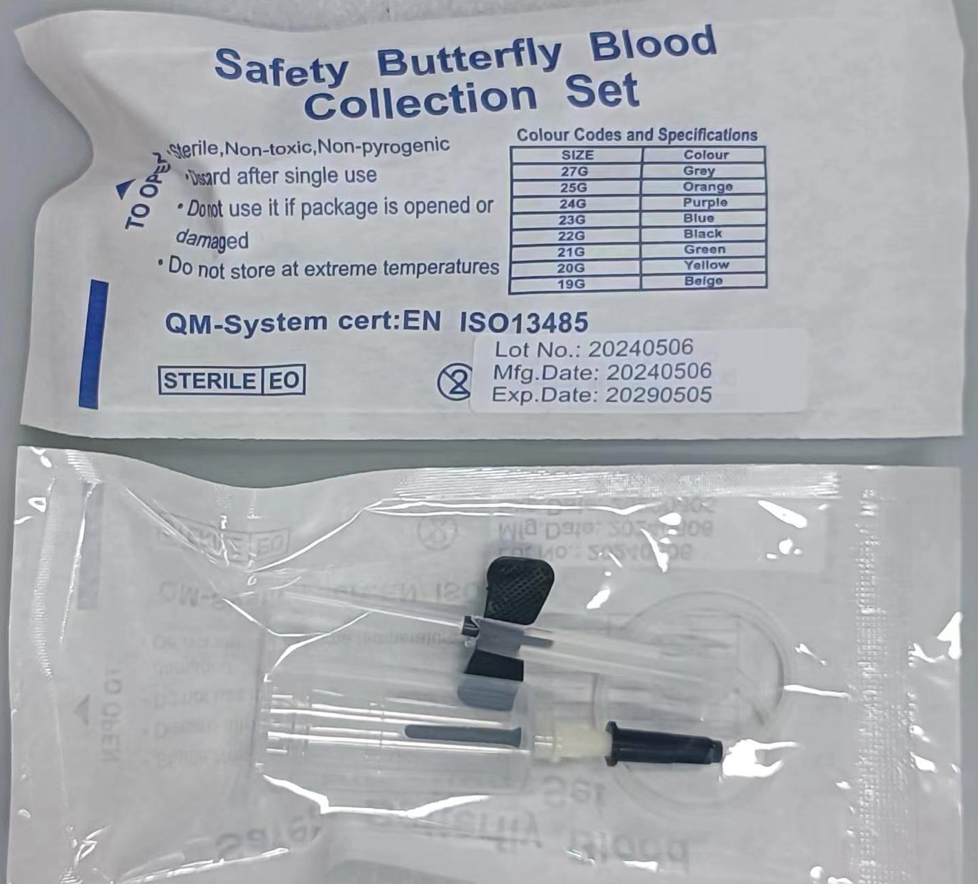 Safety winged butterfly blood collection set with 22G